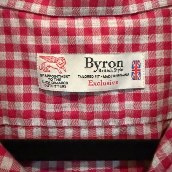 Byron British Style, Tailored Fit, Mens Large, Red Gray Checked Shirt - Picture 2 of 5